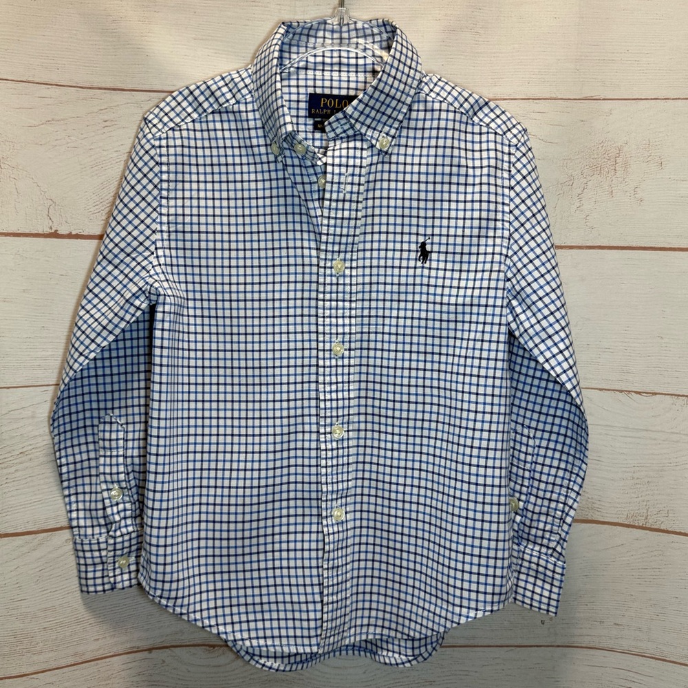 Ralph Lauren Blue and White Gingham Collared Checkered Shirt Size 4t